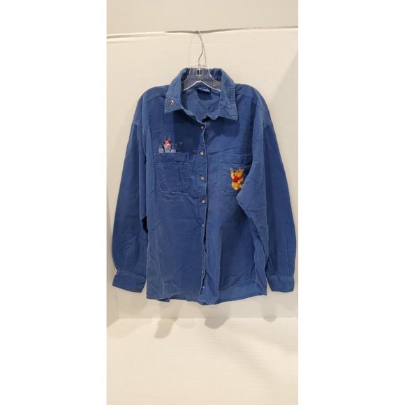 Disney Winnie The Pooh Piglet Women's Blue Corduroy Button Long Sleeve M Vintage - Picture 2 of 7
